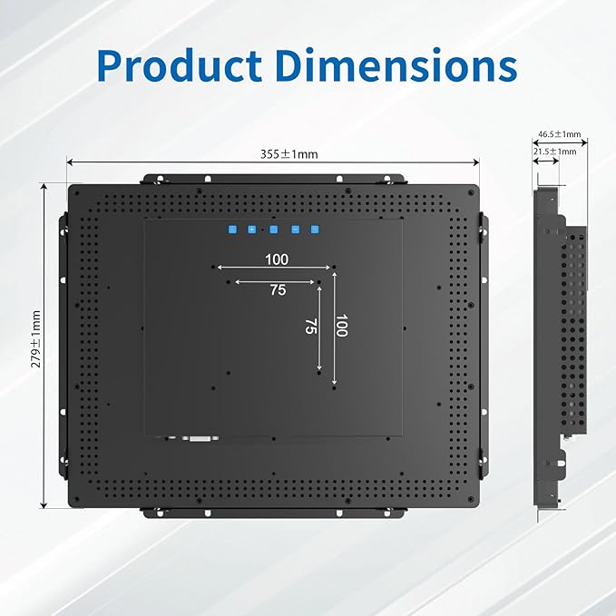 15 Inch Open Frame Touch Monitor PCAP 10-Point Touch Industrial Touchscreen Monitor with HDMI/VGA/DVI Interface Active Matrix TFT LCDLED Backlight with VESA Mount
