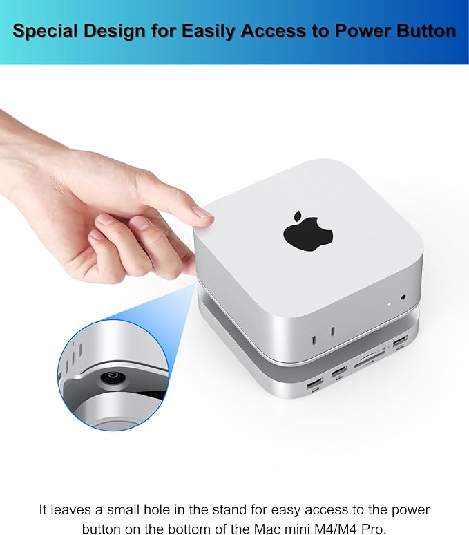 Mac mini M4 Dock Aluminum Stand and Hub for Mac mini M4 and M4 Pro 2024 with M.2 NVMe SSD Enclosure 2X USB-A 10Gbps SD/TF Card Readers USB 2.0 Data (MC60)
