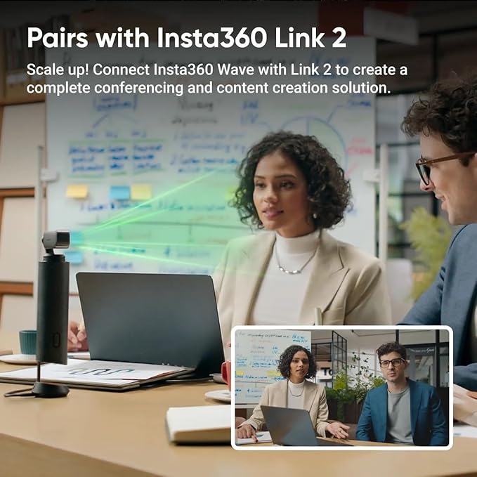 Insta360 WaveLink Bundle- Professional Speakerphone with AI Recording SuiteVoice Recorder 8 Noise-Canceling Mics w/Beamforming AI Transcript 99 Languages 32GB Meetings(Wave+Link 2)