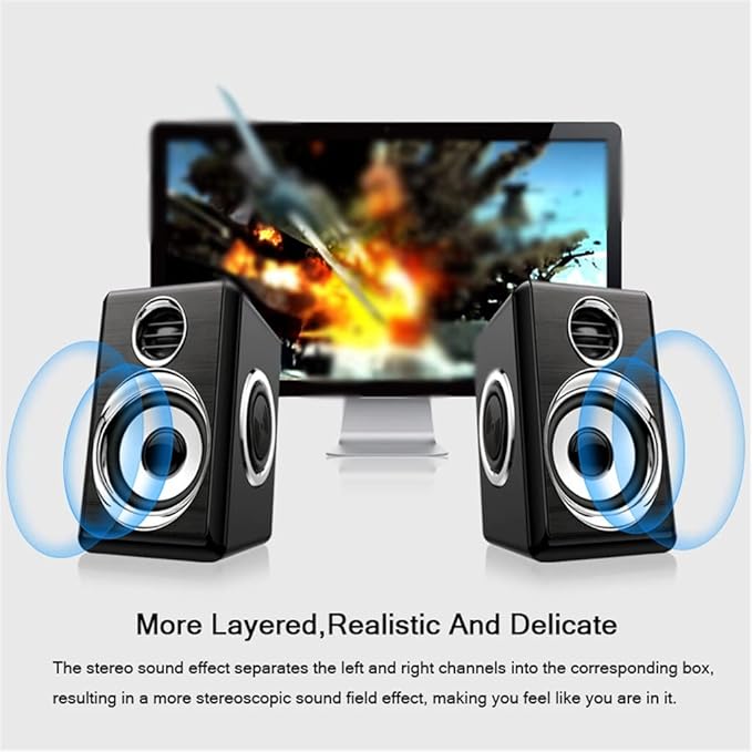 1 Pair USB+AUX Wired Computer Speakers Bass Reinforcement 4 Diaphragm for Laptop Desktop 8W High Power Loudspeaker (Color : Gold) (Gold)