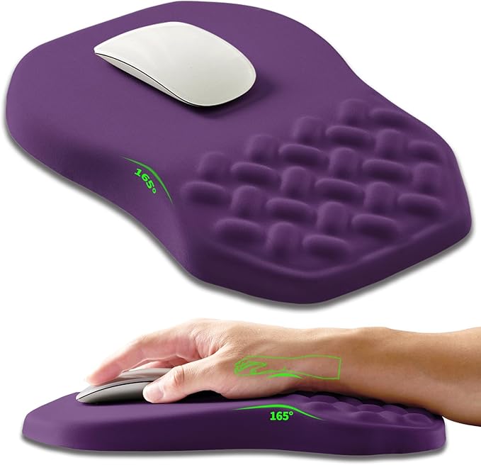 Ergonomic Slope Mouse Pad Wrist Support Wrist Rest Mousepad for Carpal Tunnel Pain Relief with Massage Bulge and Slow Rebound Memory Foam (12x8 inch Deep Purple)