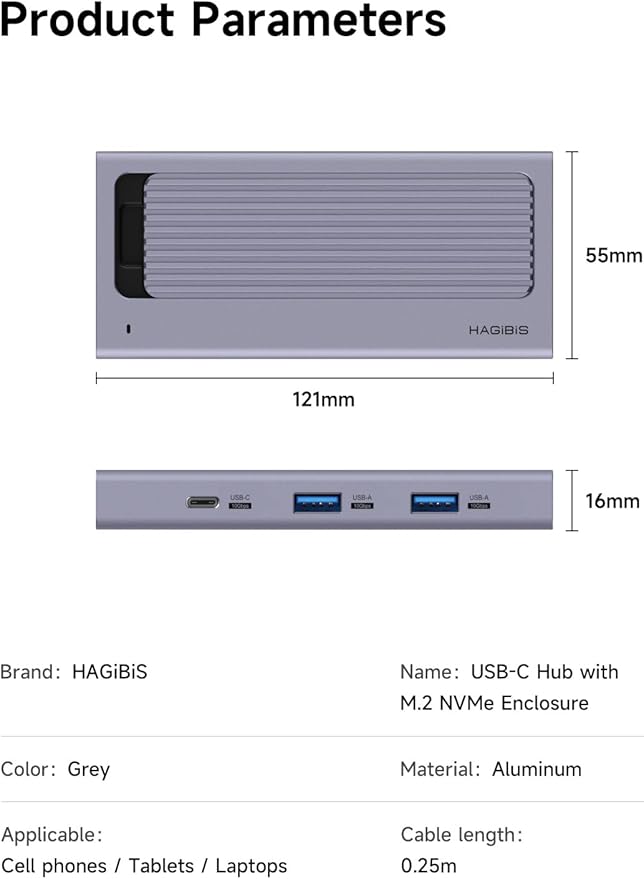 Hagibis USB C Hub with M.2 SSD Enclosure Magnetic Cover Easy Disassemble External Hard Drive Enclosure with 10Gbps USB 3.1 USB C for MacBook Pro iPhone15 Pro Max Mac mini Laptop PC (HB777)