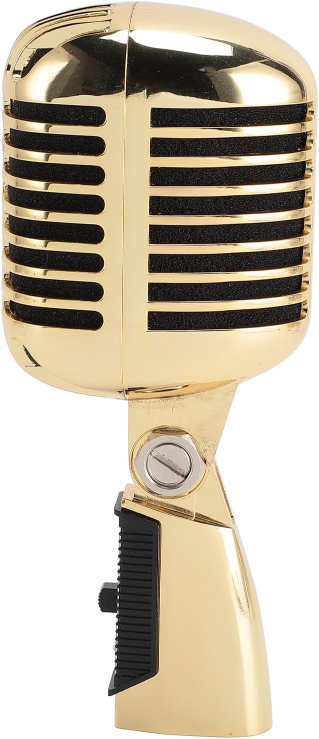 CHICIRIS Vintage Dynamic Microphone with Rack for Flexible Positioning in Karaoke Parties (Gold)