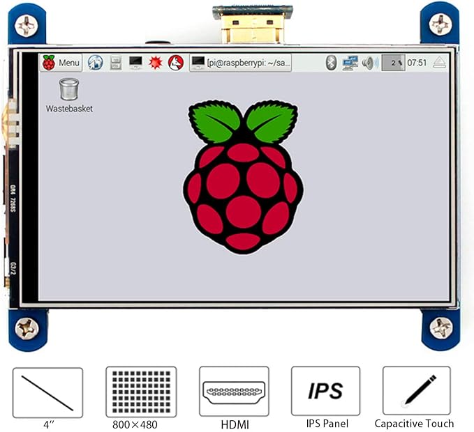 waveshare 4inch HDMI LCD Compatible with Raspberry Pi 5/4B/3B+/3B/Zero W/Zero 2W 480x800 Resolution IPS Display Resistive Touch Screen Support Windows 11/10 / 8.1/8 /7