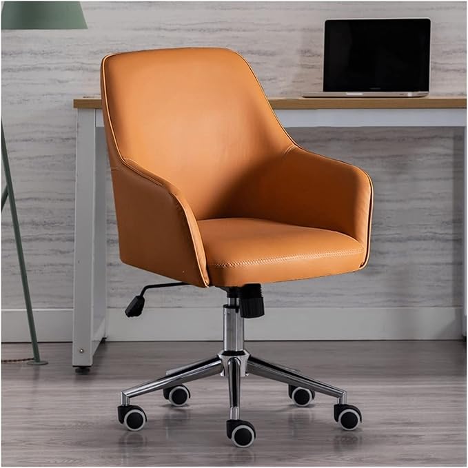 Adjustable Office Computer Chair with Armrest Leather Office Chair for Furniture Home Bedroom Study Computer Swivel Gaming(Orange)