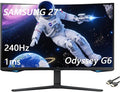 Samsung 32 Odyssey G6 Series QHD Gaming Monitor 240Hz 1ms 1000R Curved Swivel &amp Tilt Adjustable Stand Black with GSF HDMI Cable