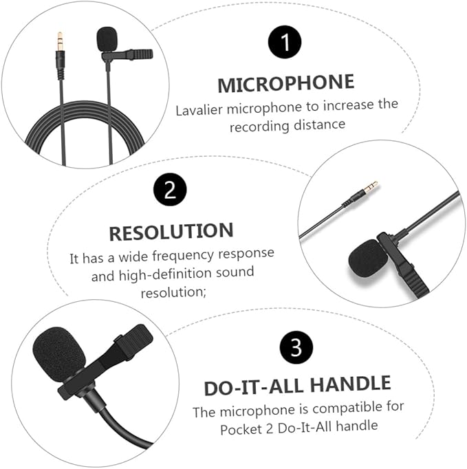 Angoily 3pcs Lavalier Microphone Compatible Pocket Clip Mic for Vlogging Live Streaming Gaming High Sensitivity Capacitor Mic Sturdy Collar Clip