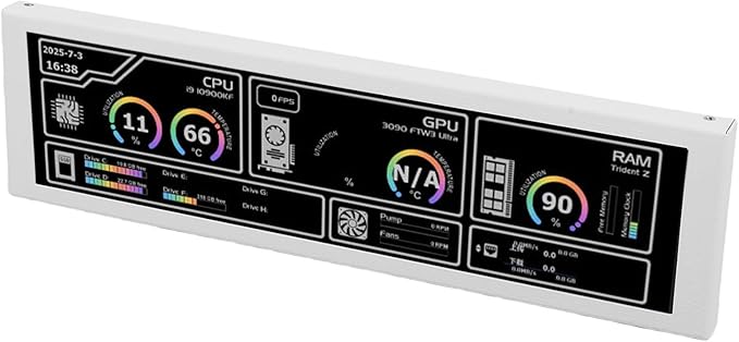 Jiawu Computer Temp Monitor 8.8 Inch FHD LCD Screen 1920x480 178° Viewing Angle Real Time PC Temperature Display Mini Monitor for PC with Type C Connectivity for CPU GPU RAM HDD (White)