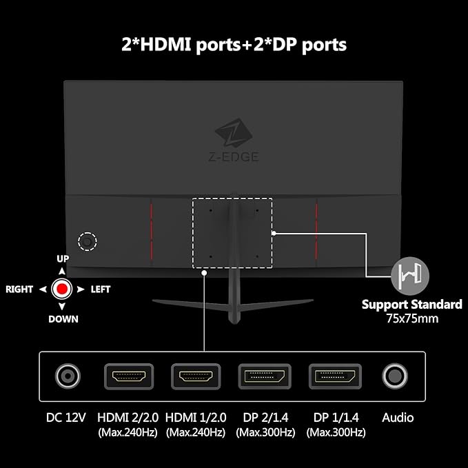 Z-Edge 24.5 inch 300Hz 280Hz 240Hz Gaming Monitor UG25S FHD 1080p Ultra Fast MPRT 1ms IPS Monitor Gaming PC Computer Monitor 16.7M Colors DP x2 HDMI x2