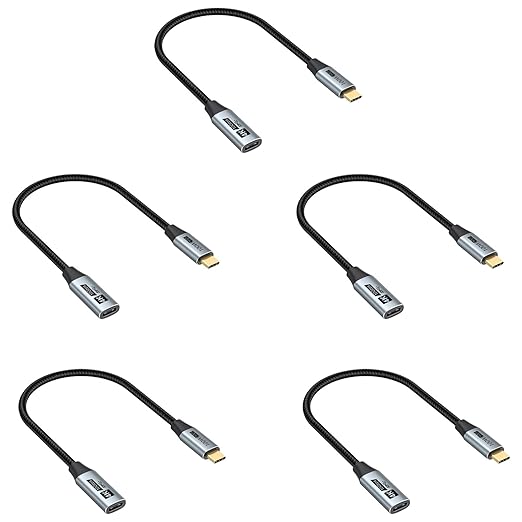Small USB C Extension Cable 1FT Pack of 5 10Gbps Short USBC Extender Cord USBC Male to Female 100W PD Charging for MacBook Pro/Air USB C Hub Microphone Flash DriveDocking Station Phone PC