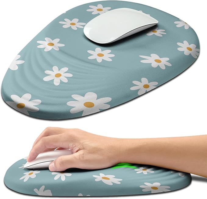 Hokafenle Ergonomic Mouse Pad Wrist Support with Stepped-Wedge Design Wrist Rest Pain Relief Mousepad Filled with Memory Foam Carpal Tunnel Mousepad for Wireless Mouse(12x8 inch Little Daisy)