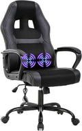 High-Back Racing Gaming Chair with Massage Lumbar Support - Ergonomic Adjustable Swivel - Black PU Leather - Perfect for Home Office or Gaming (Black)