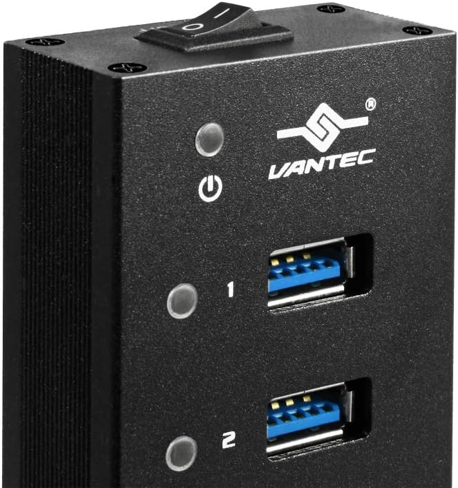 Vantec 7-Port USB 3.0 Hub Aluminum Full Powered Mountable with All Ports Data &amp Charging Up to 1.5A BC 1.2 Premium 12V/3A 36W Power Adapter (UGT-AH710U3-BK)