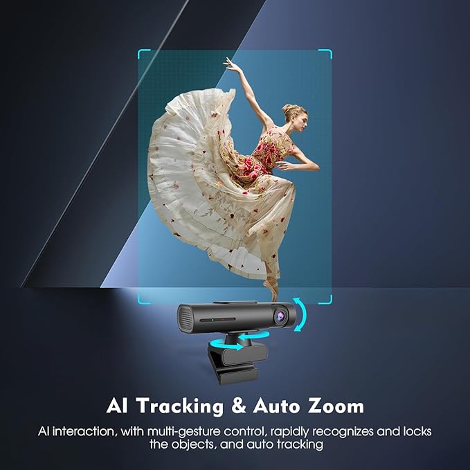 TOALLIN 2K Streaming Webcam for PC AI Tracking PTZ Webcam Gesture Control Dual Noise-Canceling Mics Ultra 95° FOV USB Web Camera for Desktop/Laptop Live Streaming Conferencing Video Calls