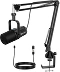 FDUCE Dynamic Microphone XLR/USB Podcast Recording PC Microphone for Vocal Voice-Over Streaming Studio Metal Mic with Mute Headphone Jack Monitoring Volume Control with Boom Arm (SL40+)