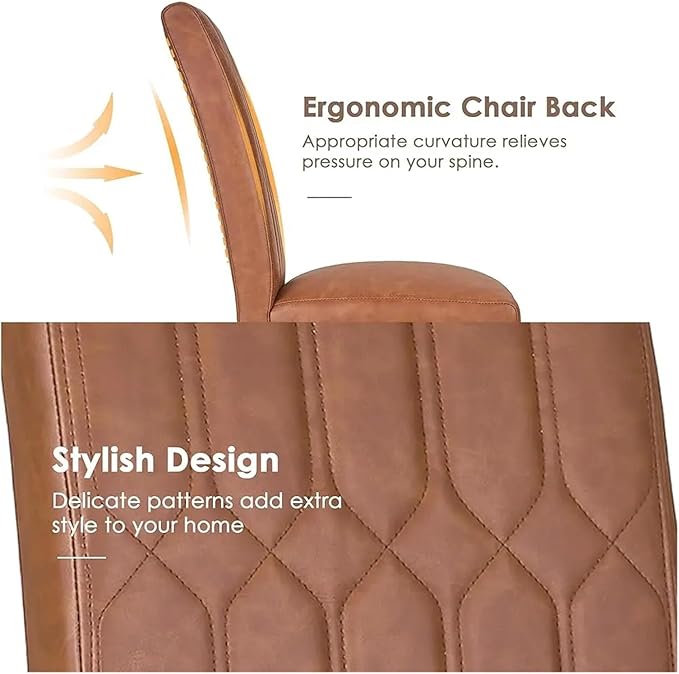 Adjustable Office Computer Chair with Armrest 2pcs Brown Leather Upholstered Dining Chairs Solid Wood Legs with Rubber Footpads for Kitchen Living Room