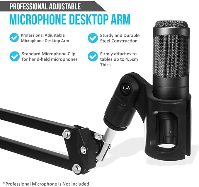 StreamEye BOOMARM1 Boom Arm Mic Stand with Desktop Mount (Three-Pack) Detachable Clips Professional Grade XLR Cables Microphone Pop Filters and Cable Ties