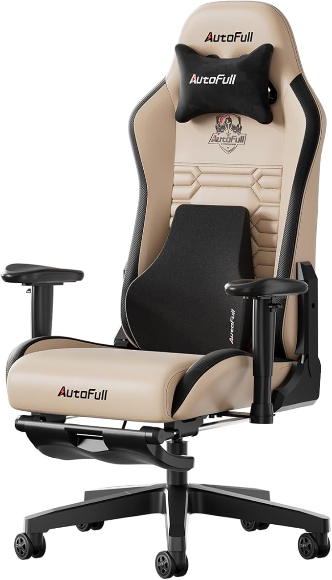 AutoFull C3 Gaming Chair Racing Style Gaming Chair with Ergonomic Lumbar SupportAdjustable High Back PU Leather PC Chair with FootrestBrown