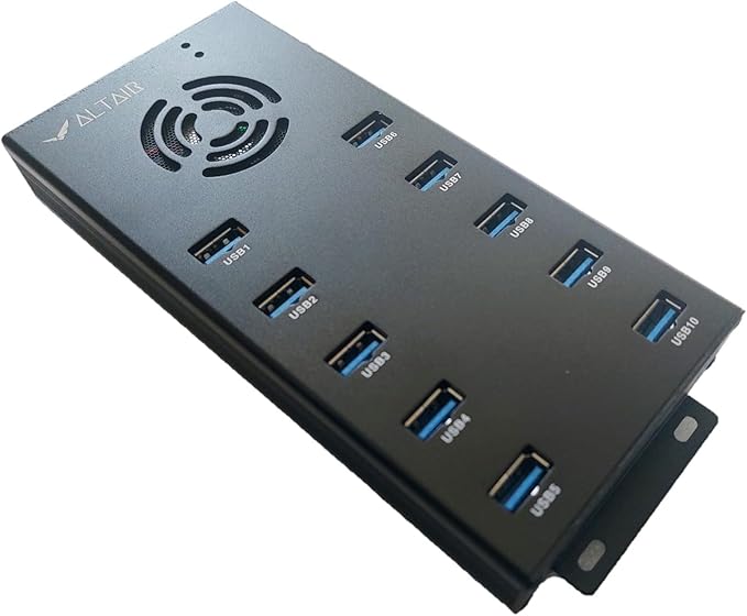 Altairtech.io 10-Port Powered USB 3.0 Hub with 12V 10A Power Adapter Multi Port Expander Fast Data Transfer USB Data Hub Splitter for Laptop PC Mobile Mobile HDD Flash Drives Miners