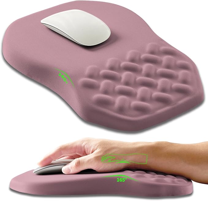 Ergonomic Slope Mouse Pad Wrist Support Wrist Rest Mousepad for Carpal Tunnel Pain Relief with Massage Bulge and Slow Rebound Memory Foam (12x8 inch Dark Pink)