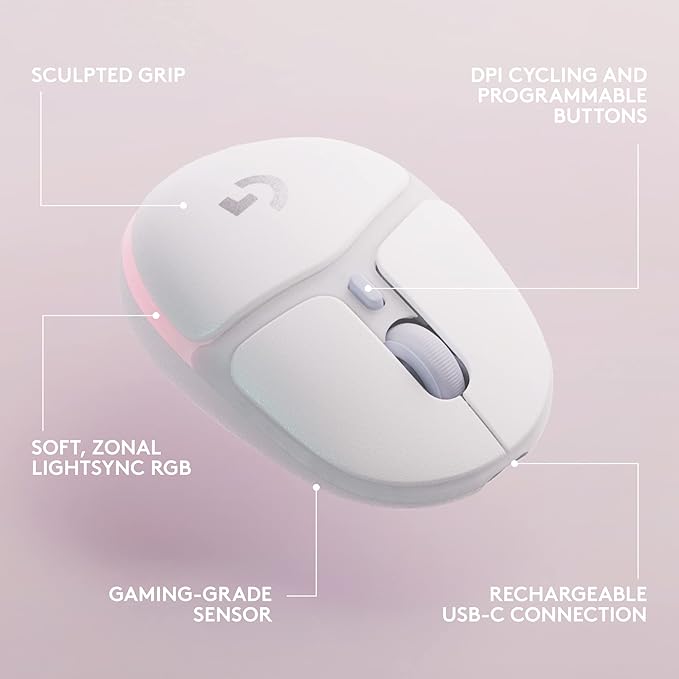 Logitech G Wireless Gaming Combo G715 Keyboard Linear + G705 Mouse Customizable LIGHTSYNC RGB Lighting Lightspeed Wireless Bluetooth PC/Mac/Laptop - White Mist