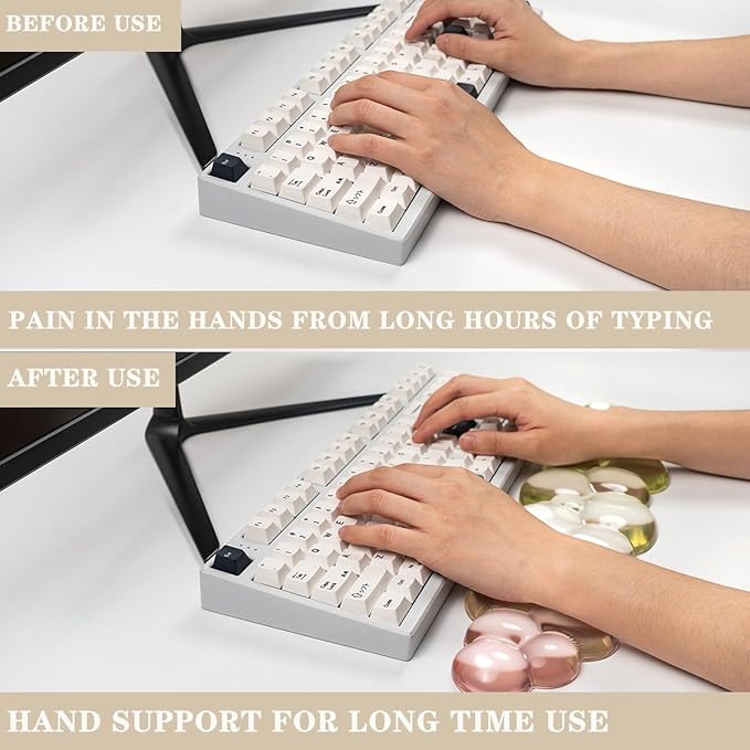 Ergonomic Cloud Silicone Gel Keyboard and Mouse Wrist Rest Set – Clear Wrist Rest for Computer Keyboard 60%/68%/75% Comfort &amp Support for Typing and Gaming (Yellow Pink)