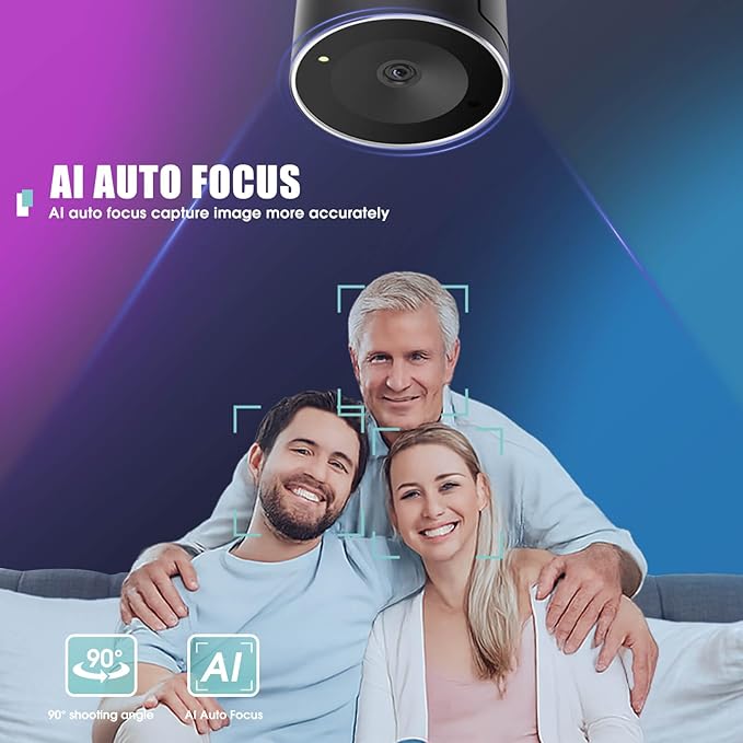 4K Webcam UHD CMOS Sensor Noise Canceling Mic AI Autofocus Adjustable FOV Built-in Privacy Cover Works for Teams Zoom Google Meet PC/Mac/Laptop/MacBook/Tablet