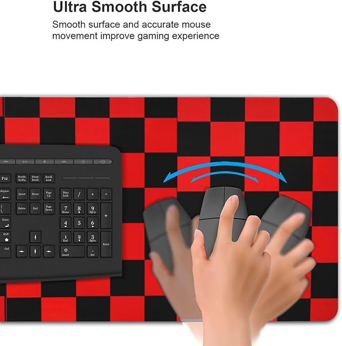 Black Red Checkered Mouse Pad Large Desk Mat for Keyboard and Mouse Non-Slip Gaming Mousepad Office Desk Accessories for Computer 35.4x15.7Inch