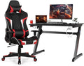 GYMAX Gaming Chair Massage Gaming Chairs for Adults with Headrest Lumbar Support &amp Armrest Video Computer Reclining Gaming Chair Office Desk Gamer Task Chair (Red Chair with Black Z-Shape Desk