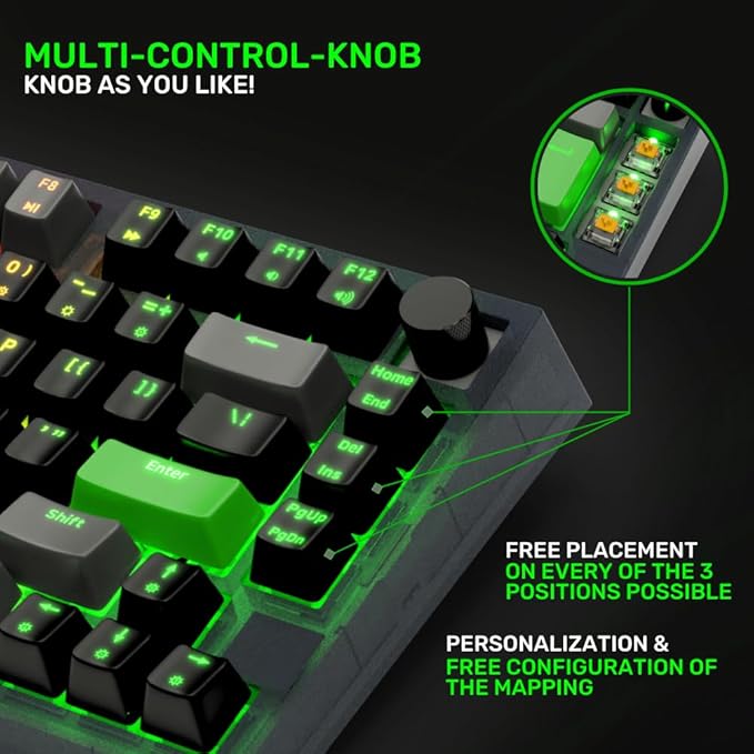 Couchmaster CYKEY Mechanical Gaming Keyboard with RGB Backlit Wired TKL Layout with Hot-Swappable Switches and Multi-Control Knob 75% Compact Design for PC and Laptop Windows/Mac