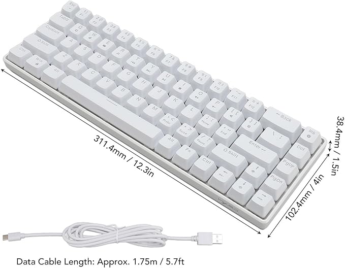 Bewinner 60% Gaming Mechanical Keyboard 68 Keys Compact Keyboard with Red Switches RGB LED Backlit Mechanical Keyboard for Laptop Tablet PC