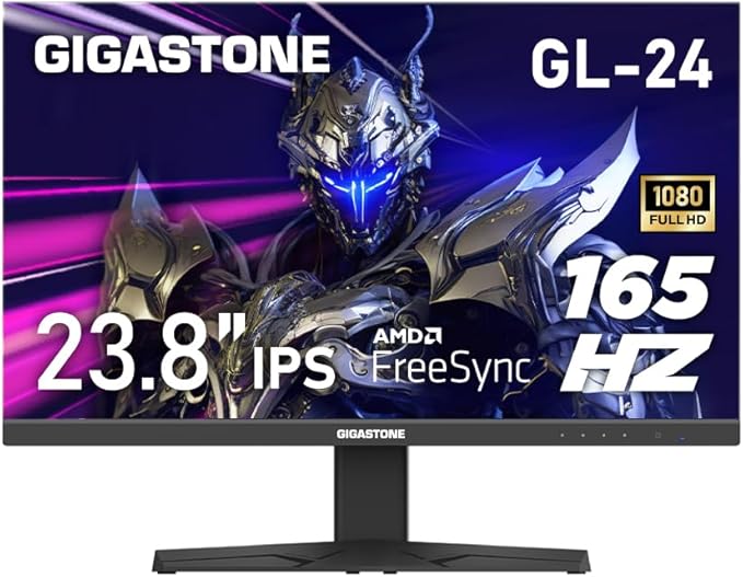Gigastone 24 inch IPS LED Back Light Gaming Monitor 165Hz FHD 1920 x 1080 178° Wide View Frameless PC Monitor Built-in Speakers FreeSync Eye Care Technology Ergonomic Tilt VESA MountDPHDMI