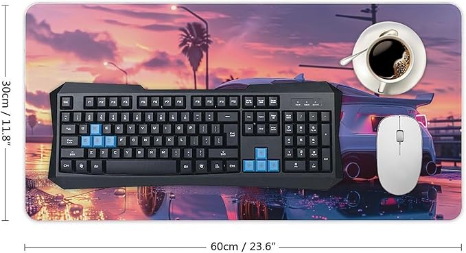 JDM Car Modified BRZ Sunset Large Gaming Mouse Pads Non-Slip Rubber Base Desk Mat Laptop Computer Accessories Supplies Writing Pad for Office Home 30x60cm
