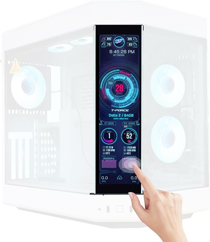 GeeekPi 12.6 Inch IPS LCD Touch Screen Monitor FHD 1920x515 Display Fit for Hyte Y60 PC Case CPU GPU Secondary Monitor Panel Built-in Dual Speakers Plug &amp Playwith up to 10-Points of Multi-Tou