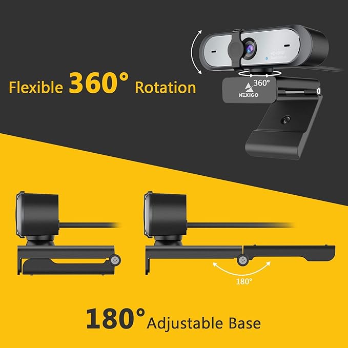 NexiGo N660P 1080P 60FPS Webcam with Software Control Dual Microphone &amp Cover Autofocus HD USB Computer Web Camera for OBS/Gaming/Zoom/Skype/FaceTime/Teams/Twitch (Renewed)