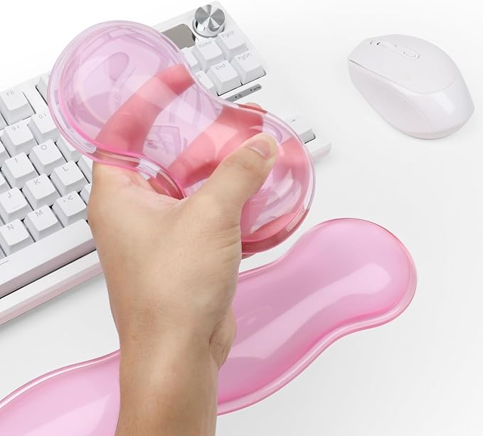 Gel Keyboard and Mouse Wrist Rest Cute Wrist Support and Arm Support Keyboard Rest for Keyboard and Mouse Typing Pain ReliefSuitable for Office/Computer/Laptop/Gaming (Transparent Pink Set)