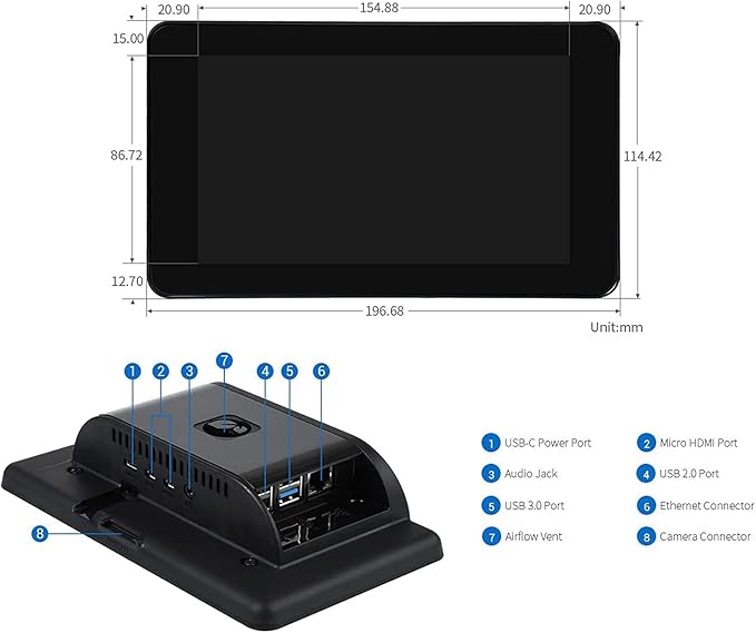 Waveshare 7 Inch DSI LCD Screen with Case for Raspberry Pi 4B 800×480 Capacitive Touch Screen Monitor Support Raspbian/Ubuntu/Kali/Win 10 IoT