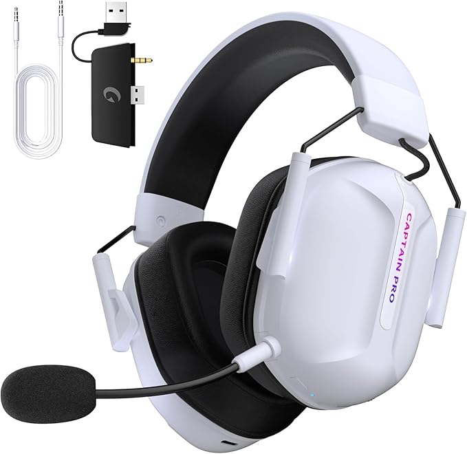 RYR Wireless Gaming Headset for Xbox Series X|S Xbox One PC PS5/4 Mac Mobile Switch 3D Surround Sound Bluetooth 5.3 60H Battery Gaming Headphones with Detachable Noise Canceling Mic-White