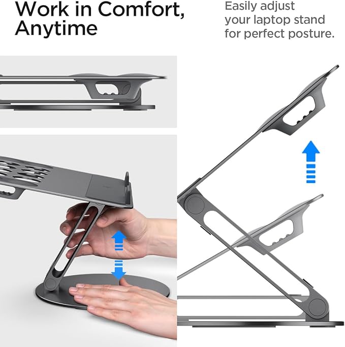 Spigen Adjustable Laptop Desk Stand with Cable Management Organizer Portable Compatible with Mac Dell HP Lenovo and More - Space Gray (LD206C)