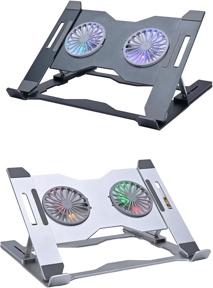 Adjustable Aluminum Laptop Stand with Cooling Fan Ergonomic Ventilated Notebook with LED Lights Ventilated Notebook
