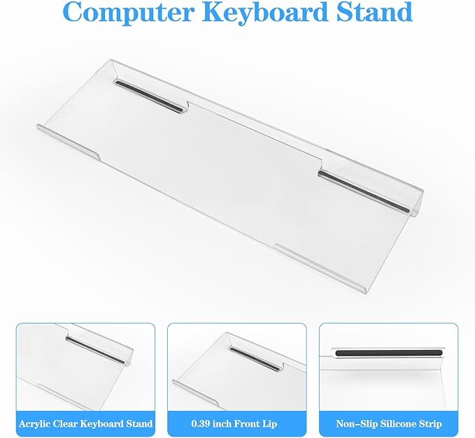 Acrylic Transparent Computer Keyboard Stand with Gel Cloud Keyboard and Mouse Wrist Rest Ergonomic Tilting 3-in-1 Set Relieves Painful Typing for Office/Computer/Laptop/Gaming