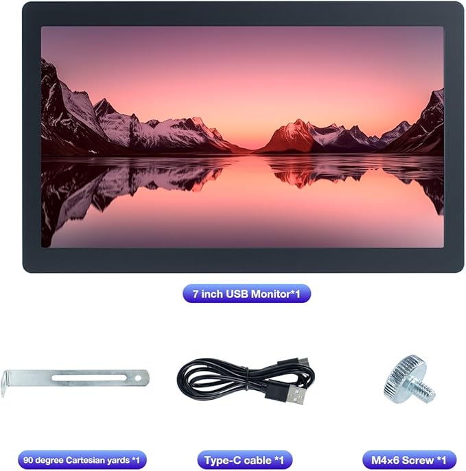 7 Inches USB C Mini Monitor 1024x600 IPS LCD Display Type C Secondary Screen for PC Laptop Windows