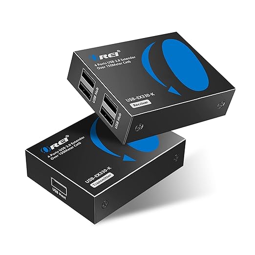 OREI USB Over Ethernet Extender Upto 330 Feet - Extends USB 2.0 Signals Over LAN Ethernet with 2 Ports - Power Over Cable Long Distance Extension &amp Support for all Operating Systems (USB-EX330-K)