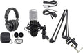 Rockville RCM01 Bundle: Pro Studio Recording Condenser Microphone with Metal Shock Mount DMS40 40 in Adjustable Boom Arm Mic Stand with Desk Clamp PRO-M50 Studio Headphones with Case 3-Items