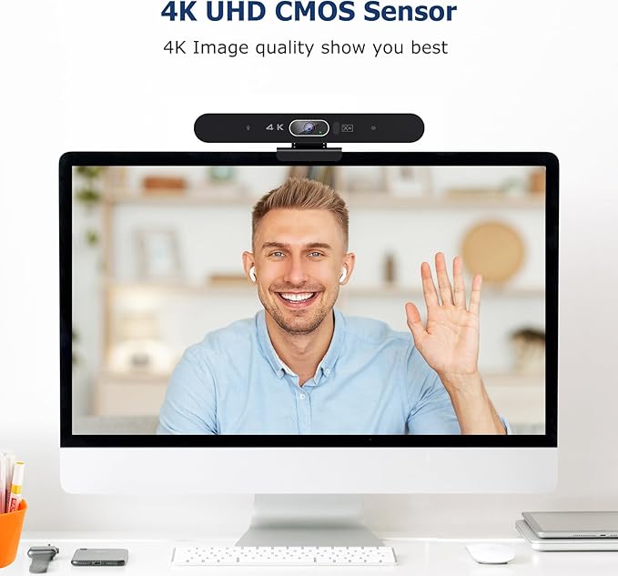 Conference Room Camera All-in-One 4K Webcam with Microphone and Speaker AI Tracking and Auto Framing Wide Angle of View Plug and Play USB Webcam for PC Mac Meetings Teams Zoom &amp Webex