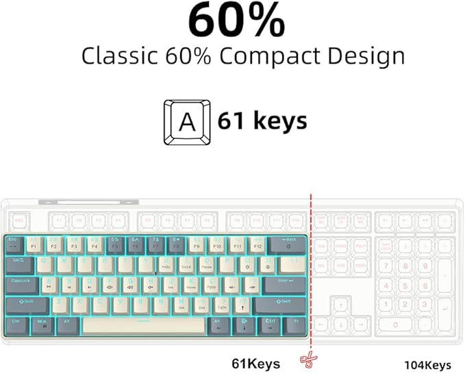 Docooler 60% Wired Keyboard 61-Key RGB Gaming Keyboard 61 Keys Hot-Swap Compact Mechanical Keyboard Linear Red Switch for Gaming &amp Office Wired Computer Keyboard Ergonomic - Ice Blue