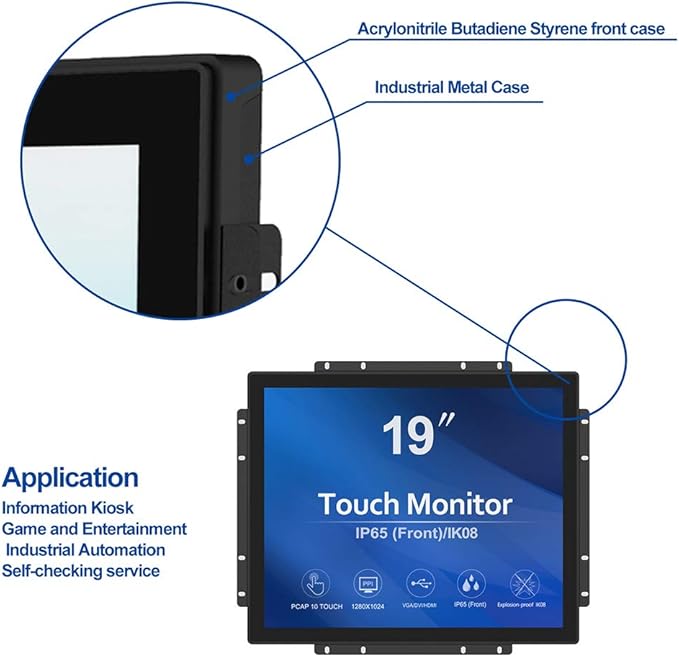 GreenTouch 19 inch Ultra Slim Touch Open Frame Monitor HDMI/VGA/DVI Interface 1280 x 1024 Resolution Industrial Touch Display