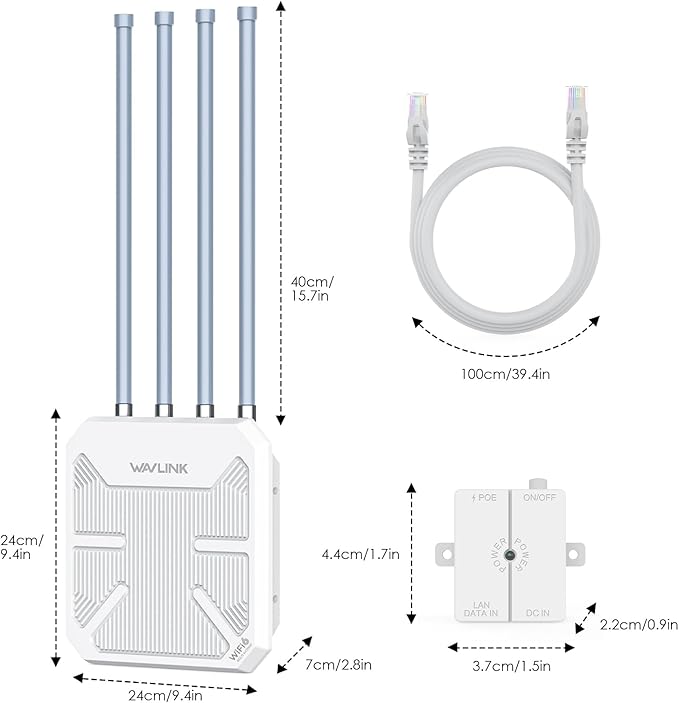WAVLINK AX3000 Outdoor WiFi 6 Extender Long Range Outdoor Wireless Access Point Active PoE 4x8dBi AntennasWork with Starlink/Cameras/RouterIP67Up to 256 Devices for FarmYardRV