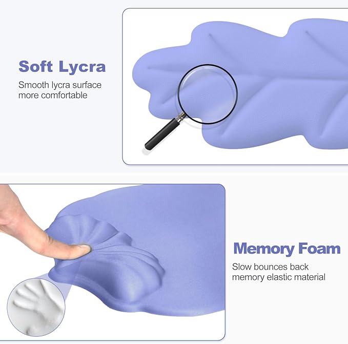 Keyboard Wrist Rest and Mouse Pad with Wrist Support Set Ergonomic Leaf Shape Mouse Pad with Non-Slip Base Pain Relief Memory Foam Mousepad for ComputerLaptopHome Office Purple