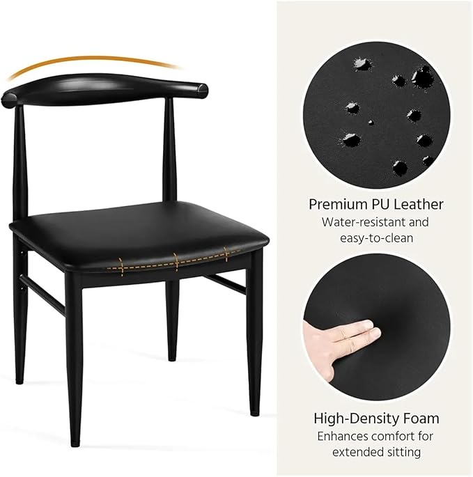 Adjustable Office Computer Chair with Armrest 1pcs Black No Armless with Curved Backres Metal Legs Leather Seat Dining Chairs